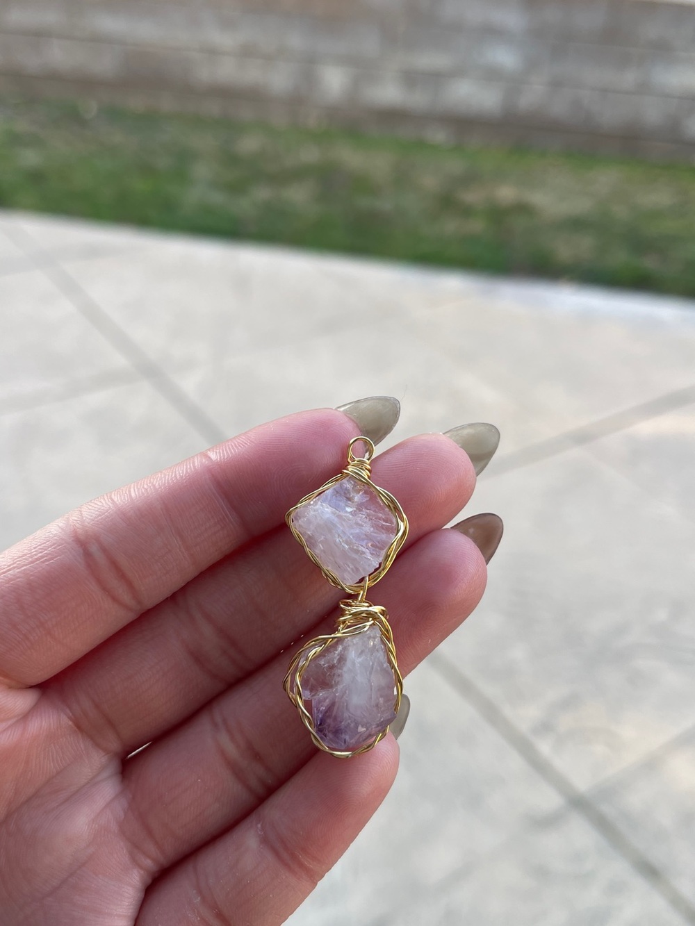 Gold Wire Wrapped Clear Quartz + Amethyst Pendant